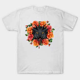 Satanic Cat with Roses T-Shirt